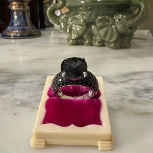 925 China Sterling Silver Black Tourmaline Stone Ring